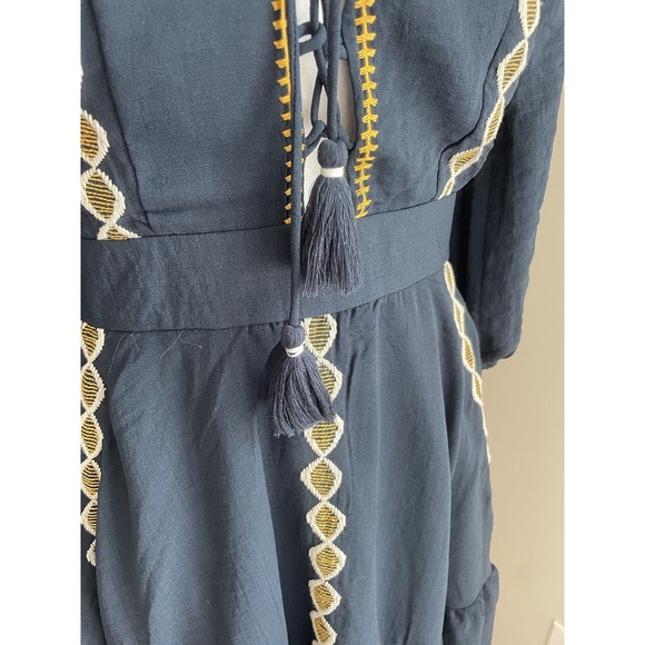 Dress Forum M Navy Embroidered Corset Tie Front Short Boho Hippie Alpine Oktober - Picture 4 of 16